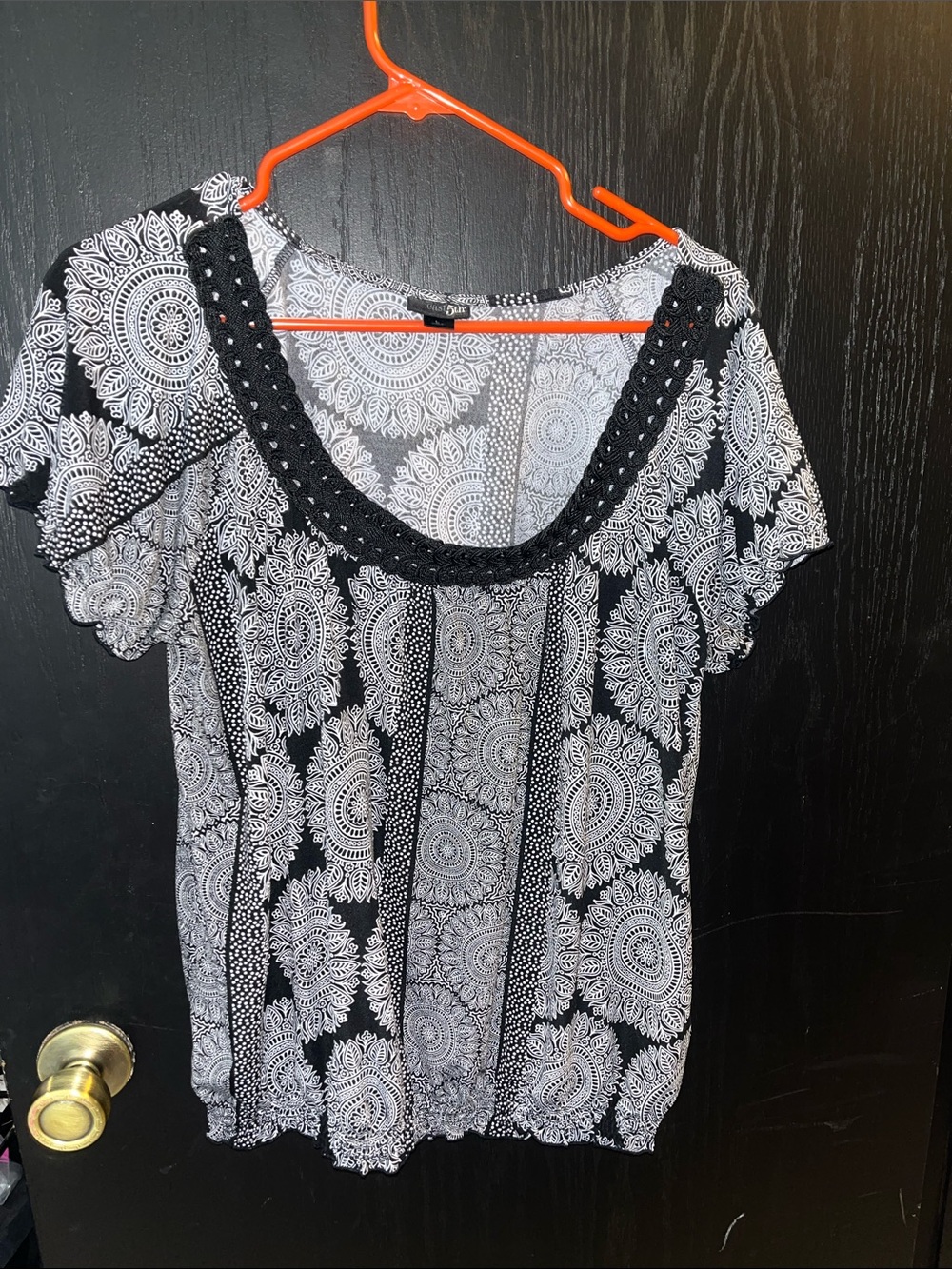 East 5th Black & White Scoop Neck Crochet-Trim Top